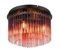 Plafonnier lampe de salon tiges de verre métal chromé rouge 5 lampes