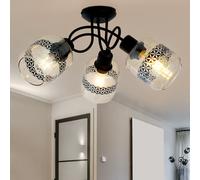 Plafonnier Lampe de Salon Verre Fleurs de Vie Ambre Noir H 19 CM