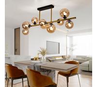 Plafonnier Lampe de Salon Verre LED 9 à Flammes Boules Ambre Laiton L 87 CM