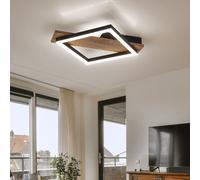 Plafonnier LED lampe design lampe de salon lampe de salle à manger lampe de cuisine, métal aspect bois plastique noir, 12W 600lm 3000K blanc chaud, H 5,5 cm
