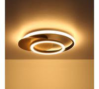 Plafonnier en bois Lampe design anneaux gris MDF lampe de salon champagne, LED 24W 1100Lm blanc chaud, LxlxH 38x36x6,5 cm