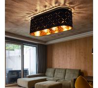 Lampe Design Luminaire de Cuisine Plafonnier Tissu or Noir E27 4 à Flammes 60 CM