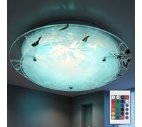 Plafonnier Lampe Dimmable Télécommande Fleurs RGB LED Luminaire de Salon Verre