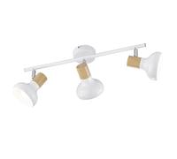 Plafonnier lampe en bois 3 flammes plafonnier blanc 3 spots avec spots orientables, métal bois, 3x E14, LxlxH 49x13x16 cm, WOFI 775503069000