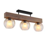 Plafonnier lampe en bois plafonnier lampe de salle à manger 3 ampoules verre ambre L 74 cm