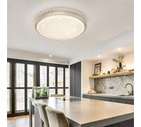 Plafonnier en cristal lampe ronde plafonnier salon, décoration en cristal CCT effet ciel étoilé, métal opale blanc clair, 1x LED 22 watts 1600 lumens lumière du jour blanc chaud, DxH 40x8,5 cm