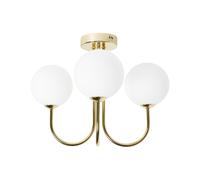 Plafonnier Lampe Glam 3 Lumières Abat-jour Ronds en Verre Blanc et Métal Doré