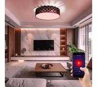 Plafonnier Lampe Luminaire de Salon Smart RGB Dimmable LED Tdc Tissu Noir