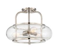 Plafonnier Lampe Luminaire Métal Verre Nickel D 40,6 Cm