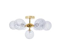 Plafonnier Lampe Moderne Glam 7 Lumières Abat-jour en Verre Bleu et Métal Doré A