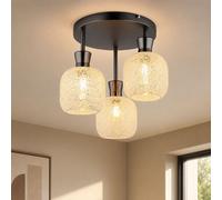 Plafonnier Lampe Plafond Salon Verre D 33 cm Métal Noir-Chrome Mat