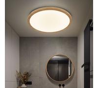Plafonnier salle de bain salle de bain aspect bois clair plafonnier dimmable salle de bain, rétroéclairage, 1x LED 18W 1600Lm blanc chaud, DxH 29,4x2,5 cm