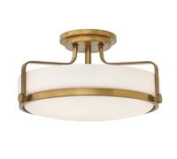 Plafonnier Lampe Salon Rétro Verre Acier Laiton D45,6cm 3 Flammes