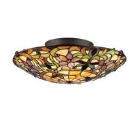 Plafonnier Lampe Salon Tiffany En Verre Métal Bronze 2 Braises