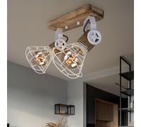 Plafonnier plafonnier en bois applique murale industrielle orientable, métal blanc, 2x douilles E27, LxlxH 27x14x27 cm