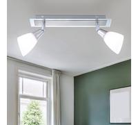 Plafonnier verre blanc spot strip plafonnier orientable 2 flammes, nickel mat, 2x E14, LxPxH 35x6,5x18cm, salon salle à manger cuisine