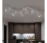 Plafonnier spot strip 6 flammes plafonnier lampe de salon lampe de chambre, nickel mat textile gris, 6x E14, LxH 145x21 cm