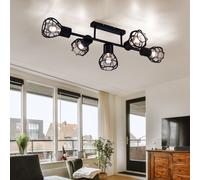 Plafonnier Plafonnier spot salle à manger aspect cage 5 plafonniers à flammes, métal noir, 5x douille E27, LxlxH 90x37x30 cm