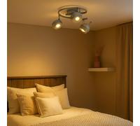 Spot Spotrondell plafonnier plafonnier lampe de salon cuisine, 3 spots mobiles, métal gris antique, 3x GU10 LED 5 watts 340 lumens blanc chaud, DxH 34x16 cm