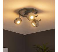 Spot Spotrondell plafonnier plafonnier lampe de salon cuisine, 3 spots mobiles, métal gris antique, 3x GU10 LED 5 watts 340 lumens blanc chaud, DxH 34x16 cm