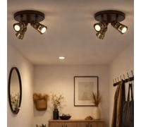 Plafonnier Lampe Spot Place Rondell Bois 3x E14 Spot Réglable Laiton 2x