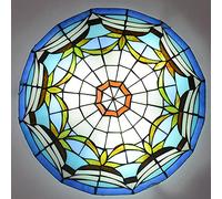 Plafonnier LED 12/16/20 Pouces Style Tiffany, vitrail Rond, Montage encastré, Style Vintage E27, luminaire décoratif pour Salon, Chambre, Salle à Manger, Couloir, Cuisine, Dx66 40 cm (dx62 30 cm)