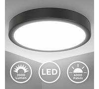 Plafonnier LED 18W 4.000K 28cm 2.000lm noir lampe de plafond cuisine couloir