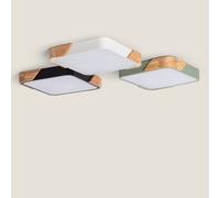 LEDKIA LIGHTING - Plafonnier LED 18W Carré | CCT Sélectionnable 2700K-6500K | Bois et Métal Durable | Dimensions 325x325 mm, Noir