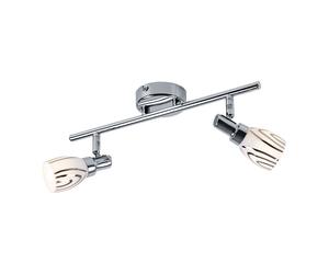 Plafonnier LED, 2 flammes, spot plafond, orientable, plafonnier salon, plafonnier, 2 spots, métal chromé, 2x 3W 280Lm blanc chaud, LxPxH 36,5x8,5x16 cm