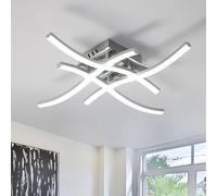 Plafonnier LED, 24 W Lustre LED Moderne Courbé avec 4 Platines 6500K Blanc Froid Lampe de Plafond Moderne Semi-Flash pour Chambre à Coucher Salon Cuisine, Argent 46 cm