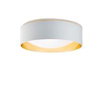 Plafonnier LED 24W avec Abat-jour en Tissu Blanc et Réflecteur Doré Intérieur, Ø40cm, Lumière Sélectionnable (3000K-4000K-6000K)