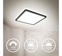 B.K.Licht - Panneau LED à lumière indirecte, plat, couleur de lumière blanc neutre, dalle led, plafond, plafonnier led, lustre salon, lustre cuisine, 29,3x29,3x2,8 cm, noir