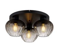 Plafonnier LED 3 flammes rétro en verre fumé Plafonnier de salon Plafonnier de couloir, métal noir, 3x 6W 806Lm blanc chaud, DxH 45 x 20,5 cm