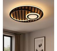 Plafonnier LED 3 niveaux Plafonnier effet 3D Salon bois noir, métal, 32W 1300Lm blanc chaud, D 50 cm