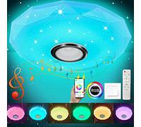 Plafonnier LED 30 W à intensité variable avec haut-parleur Bluetooth, télécommande et application, changement de couleur RVB, lecture de musique, pour salle de bain, chambre à coucher, salon, Ø 28 cm