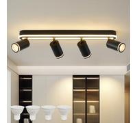 Plafonnier LED 4 Flammes Orientable 350°,Spot de Plafond avec Incandescence Inférieure 36W+4x5W GU10 Spots,3000K Blanc Chaud Applique Plafond,Lampe de Plafond Moderne,Spot Pour Cuisine,Salon Noir