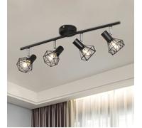 Plafonnier LED 4 spots orientables et réglables Plafonnier industriel rétro en cage métallique noire, spots de plafond, éclairage s