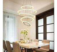 Plafonnier LED 5 anneaux moderne à intensité variable pour salon, restaurant, table à manger, lampe suspendue 40 + 60 + 50 + 40 + 30 cm avec télécommande, décoration en fer blanc 80 W interesting