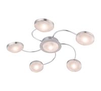 Plafonnier LED 6 flammes, spot de plafond nickel mat chrome Alu plafonnier, 5 bras, 6x LED blanc chaud, 43x6cm, salon couloir chambre à coucher