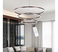 Plafonnier LED 75 W à intensité Variable avec télécommande 7 650 LM, Suspension réglable en Aluminium 3 000 K/6 000 K, 3 Anneaux (20, 40, 60 cm) pour Salon, Cuisine, Restaurant