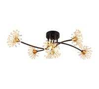 Plafonnier LED à cristaux pour chambre à coucher, 6 ampoules, noir mat, L 74 cm