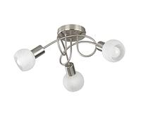 Plafonnier LED à intensité variable - 3 ampoules - Argenté/chromé - Abat-jour en verre albâtre blanc - Diamètre : 47 cm