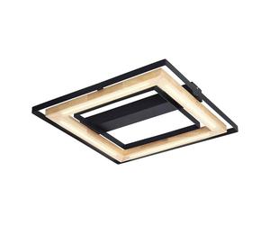 Plafonnier LED à intensité variable Lampe de salon en bambou, métal noir naturel, 21W 2600lm blanc chaud, LxH 46 x 6 cm