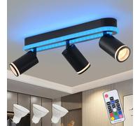 Plafonnier LED ajustable avec télécommande,RGB changement de couleur 33W 2600LM éclairage de plafond,pivotant,3 flammes avec incandescence inférieure 18W+3x5W GU10 spots, moderne plafonnier led,noir