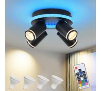 Plafonnier LED ajustable avec télécommande,RGB changement de couleur 34W 2700LM éclairage de plafond,4 Flamme Ronde avec incandescence inférieure 14W+4x5W GU10 spots,Moderne Lampe plafonnier led,Noir