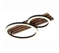 Plafonnier LED Anneaux noir Lampe design lamelles de bois Lampe de salon, 18W 850Lm blanc chaud, LxLxH 48x30x9,5 cm