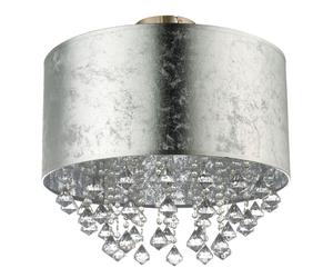 Plafonnier LED argenté Lampe de salon Salle à manger Plafonnier, textile aspect feuille d'argent avec cristaux, 9W 810lm blanc chaud, DxH 40 x 38 cm