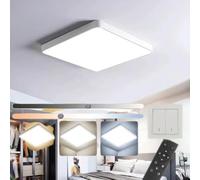Plafonnier LED avec télécommande, 36W/ Intensité variable / Fonction mémoire/Anti-humidité/Protection oculaire/Minuterie/Mode veille/3 température de couleur 3000K 4500K 6500K/ pour chambre à coucher,