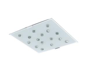 Plafonnier LED blanc, lampe de cuisine, lampe de couloir, verre satiné, pierres de verre clair, 12W 1020lm blanc chaud, LxH 29 x 7,5 cm, Eglo 93417