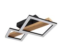 Plafonnier LED bois salon plafonnier design plafonnier carré, métal MDF, 19W 1150Lm blanc chaud, LxPxH 48x30x10